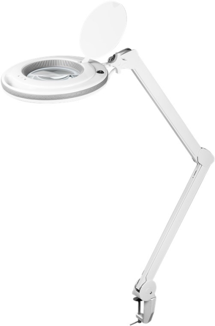 Goobay LED-forstørrelseslampe med klips, 9 W, hvit 80-730 lm, dimbar, 127 mm krystallglasslinse, 1,75x forstørrelse, 3 dioptrier