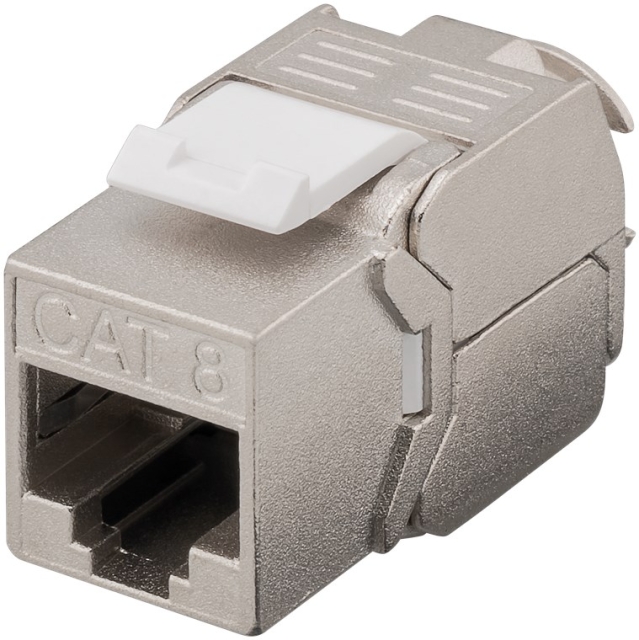 Goobay Keystone-modul RJ45 CAT 8.1, STP, GHMT-sertifisert 15,8 mm bred, krokodilletype, klemlist for IDC-montering (uten verktøy)