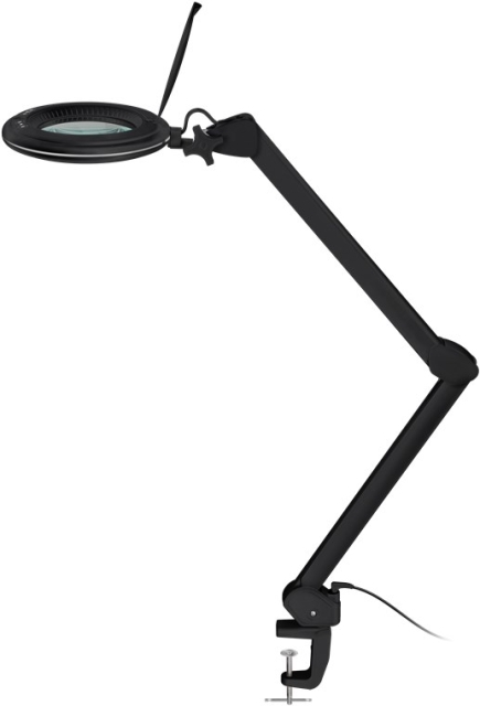 Goobay LED-forstørrelseslampe med klips, 10 W, svart 800 lm, justerbar lysstyrke og lysfarge, 127 mm glasslinse, 1,75x forstørrelse, 3 dioptrier
