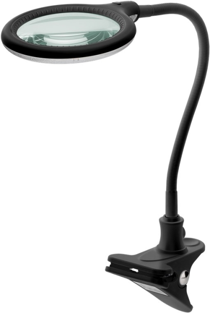 Goobay LED-forstørrelseslampe med klips, 6 W, svart 480 lm, 100 mm glasslinse, 1,75x forstørrelse, 3 dioptrier