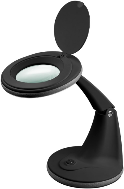 Goobay LED-forstørrelseslampe med stativ, 6 W, svart 450 lm, 100 mm glasslinse, 1,75x forstørrelse, 3 dioptrier