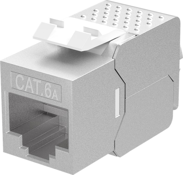 Goobay Keystone-modul RJ45 CAT 6A, STP, slim-line 14,7 mm bred, krokodilletype, klemlist for IDC-montering (verktøyfri)