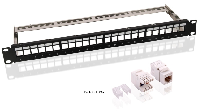 Goobay 19" (48,3 cm) Keystone-patchpanel (1U) inkl. 24x CAT-6-moduler (UTP)