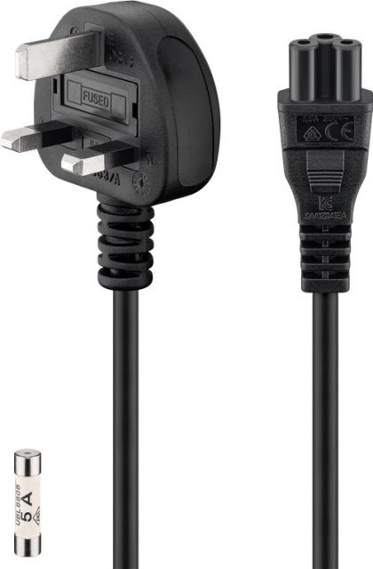 Goobay UK - Tilkoblingskabel for apparater, 1,8 m, svart 3-pinners UK-plugg (type G, BS 1363) > apparatuttak C5