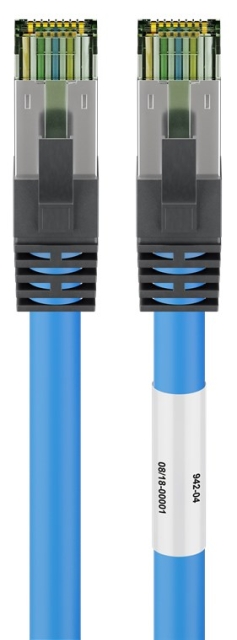 Goobay RJ45 (CAT 6A, 500 MHz) patchkabel med CAT 8.1 S/FTP-råkabel, blå 99,9 % oksygenfri kobberleder (OFC), AWG 24, halogenfri kabelmantel (LSZH), 20 m