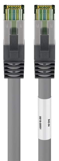 Goobay RJ45 (CAT 6A, 500 MHz) patchkabel med CAT 8.1 S/FTP-råkabel, grå 99,9 % oksygenfri kobberleder (OFC), AWG 24, halogenfri kabelmantel (LSZH), 10 m