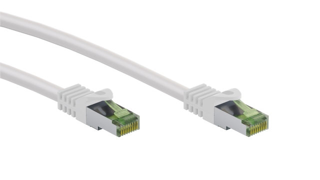 Goobay GHMT-sertifisert CAT 8.1 patchkabel, S/FTP (PiMF), hvit kobberleder, LSZH halogenfri kabelkappe, 1 m