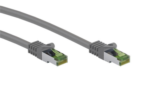 Goobay RJ45-koblingskabel med CAT 8.1 S/FTP-råkabel, AWG 26, grå kobberleder, LSZH halogenfri kabelmantel, RJ45-kontakt (CAT 6A), 7,5 m