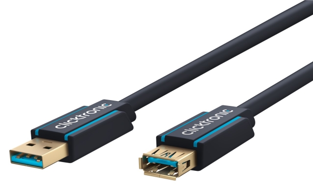ClickTronic Forlengelseskabel USB-A Premium-kabel | USB A hann USB A hunn | 3,0 m | 5 Gbit/s