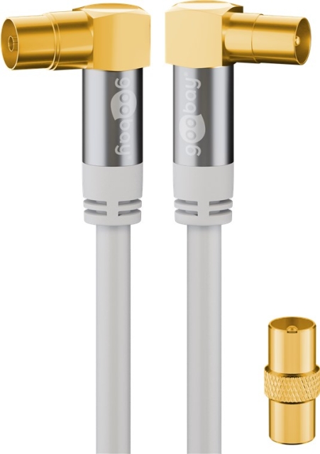 Goobay TV-antennekabel (135 dB), 4 x skjermet gullbelagt, koaksialstikk 90° > koaksialplugg 90°, 1 m