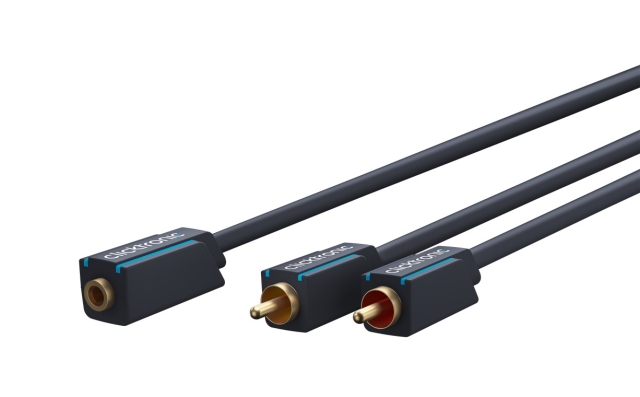 ClickTronic 3,5 mm AUX til RCA-adapterkabel, stereo Premium-kabel | 2x cinch-kontakt 1x 3,5 mm jackkontakt | 0,1 m | OFC innerleder
