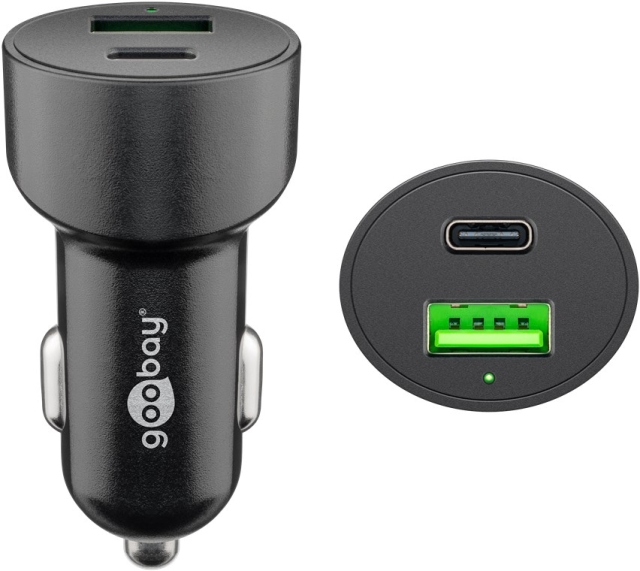 Goobay Dobbel USB-billader USB-C™ PD (Power Delivery) (48 W) 48 W (12/24 V) USB-A/USB-C™ passer til enheter med USB-C™ (Power Delivery), f.eks. iPhone 12