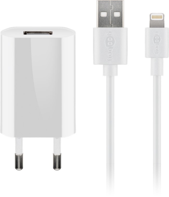 Goobay Apple Lightning Charging Kit (5 W) Strømforsyning med Apple Lightning-kabel 1 m (hvit)