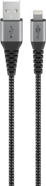 Goobay Lightning til USB-A tekstilkabel med metallplugger 2 m elegant og ekstra robust tilkoblingskabel for bl.a. Apple iPhone, iPad (Apple MFi-sertifisert)