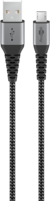 Goobay Micro-USB til USB-A tekstilkabel med metallkontakter 0,5 m elegant og ekstra robust tilkoblingskabel for enheter med Micro-USB-tilkobling