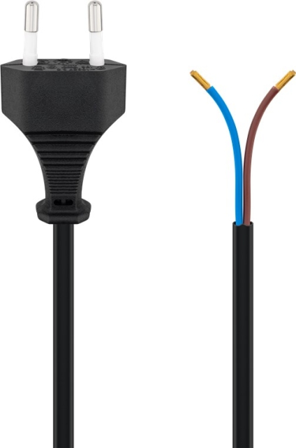 Goobay Kabel med Euro-plugg for montering, 1,5 m, svart Euro-plugg (type C, CEE 7/16) > løse kabelender