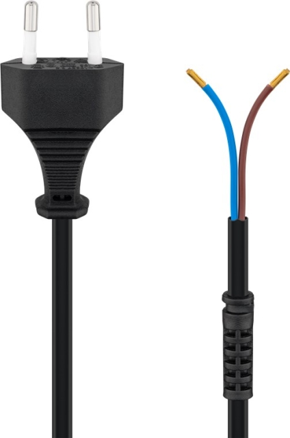 Goobay Kabel med Euro-plugg for montering, 1,5 m, svart Euro-plugg (type C, CEE 7/16) > løse kabelender
