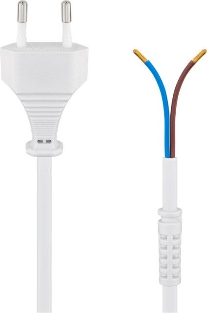 Goobay Kabel med Euro-plugg for montering, 1,5 m, hvit Euro-plugg (type C, CEE 7/16) > løse kabelender