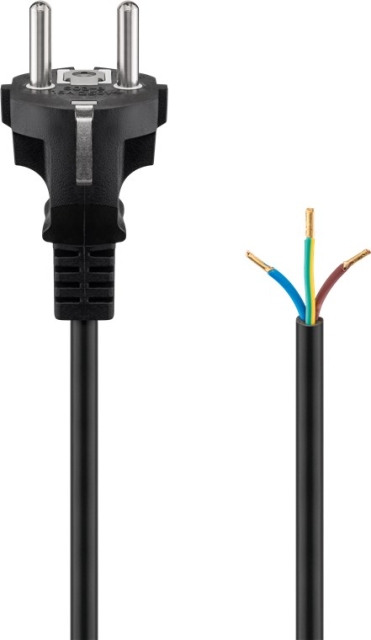 Goobay Kabel for beskyttelsesplugg for montering, 1,5 m, svart plugg med jording (type F, CEE 7/7) > løse kabelender