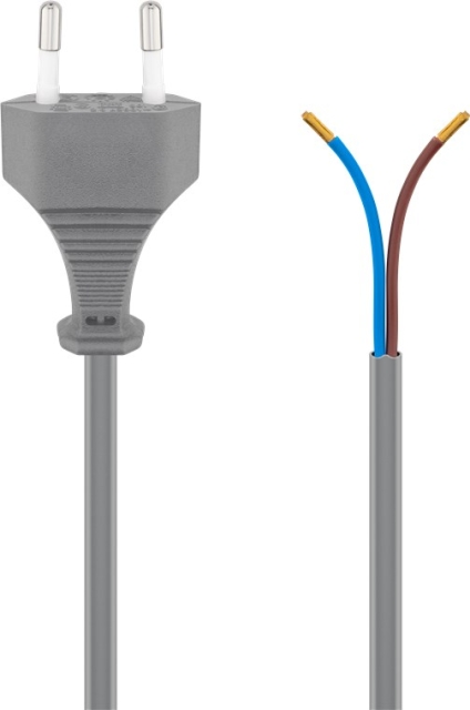 Goobay Kabel med Euro-plugg for montering, 1,5 m, grå Euro-plugg (type C, CEE 7/16) > løse kabelender