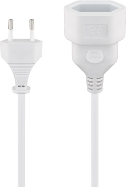 Goobay Skjøteledning Europlug, 2 m, hvit Europlug (type C, CEE 7/16) > Europeisk stikkontakt