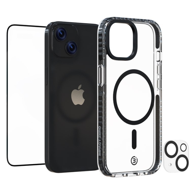 Impact Zero mobilskall 3-i-1-sett kompatibelt med Apple iPhone 15 Plus, gjennomsiktig