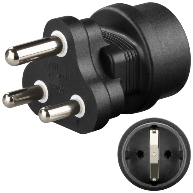 Goobay Nettadapter Sør-Afrika, svart stikkontakt med jording (type F, CEE 7/3) > Sør-Afrika-plugg (type M, BS 546, 15-A)