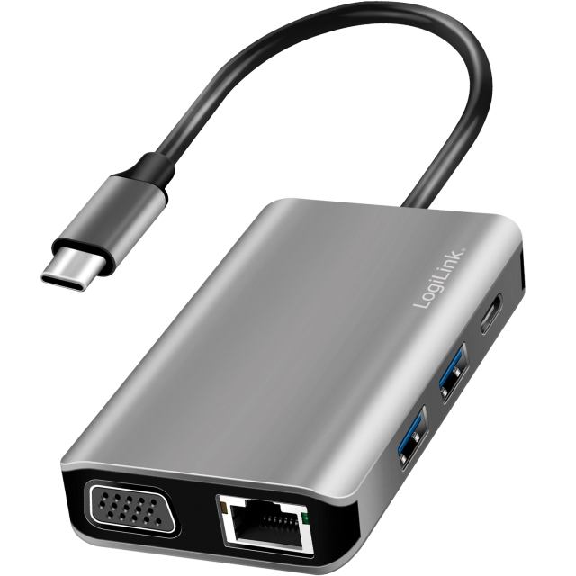 LogiLink USB-C-dokkingstasjon 7-i-1 HDMI/VGA/RJ45/USB-C 100W PD