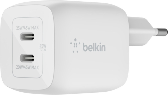 Belkin BoostCharge Pro USB-C GaN 45 W PD 3.0-lader med to porter