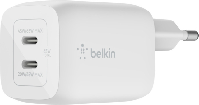 Belkin BoostCharge Pro USB-C GaN 65 W PD 3.0-lader med to porter