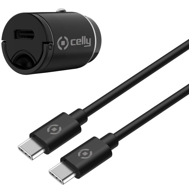 Celly Mini USB-C PD 20W bil lader + USB-C til USB-C-kabel