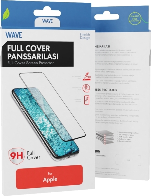 Wave Full Cover - skjermbeskytter, iPhone 15 Plus, svart ramme