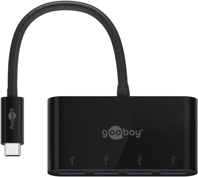 Goobay 4-veis USB-C™ Multiport Adapter samtidig tilkobling av 4x USB-A 3.0-kontakter til USB-C™-kontakt