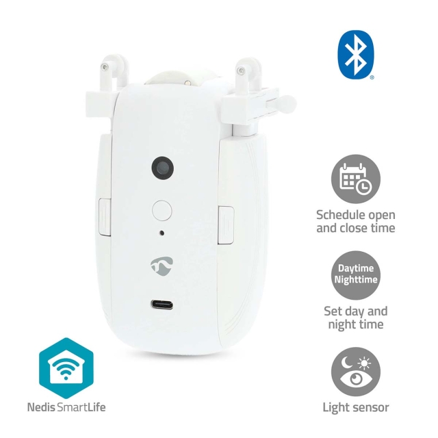 Nedis SmartLife Gardinrobot | I-Skinne / U-Skinne | Draper / Gardiner | Batteri drevet / USB-Strøm | 4000 mAh | Bluetooth® | Hvit