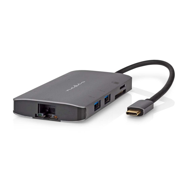 Nedis USB Multi-Port Adapter | 7-i-1 | USB 3.2 Gen 1 | USB-C™ Hann | HDMI™ Output / Micro SD / RJ45 Hun / SD / USB-C™ Hunn / 3x USB-A Hunn | 5 Gbps | 0.20 m | Rund | Gull belagt | PVC | Antrasitt | Boks