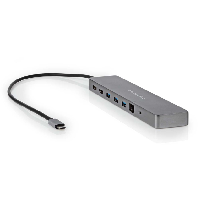 Nedis USB Multi-Port Adapter | 10-i-1 | USB 3.2 Gen 1 | USB-C™ Hann | Micro SD / RJ45 Hun / SD / 2x HDMI™ / 2x USB-C™ / 3x USB-A Hunn | 0.40 m | Rund | Gull belagt | TPE | Antrasitt | Boks