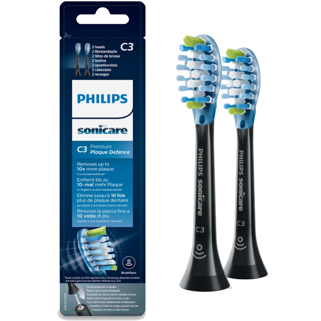 Philips Børstehode Sonicare C3 Premium Plaque 2 stk Svart HX9042/33
