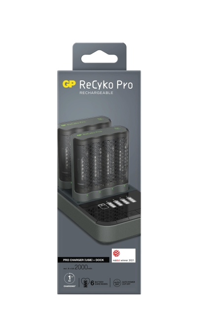 GP Pro Charger 2stk m/ladestasjon + 8xAA Pro (PB)
