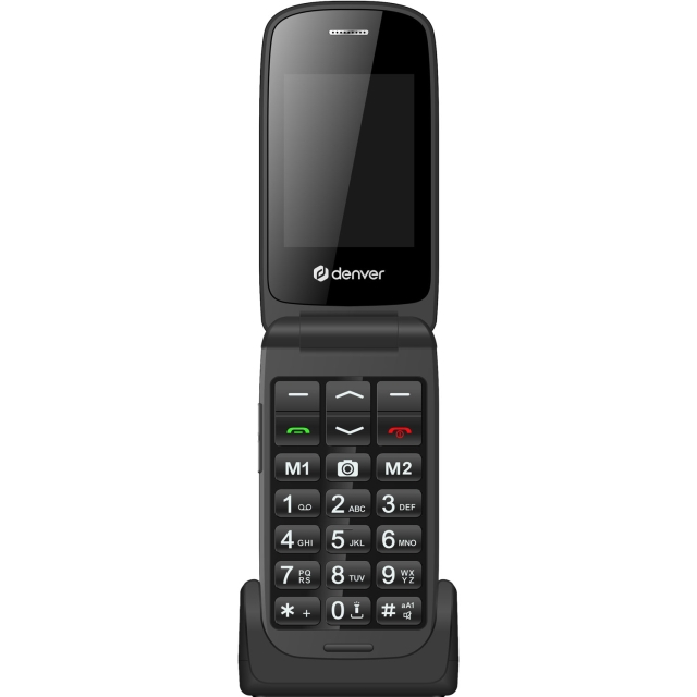 Denver 4G-knapptelefon med 2,4" fargeskjerm, Bluetooth, SOS-knapp, flip-modell
