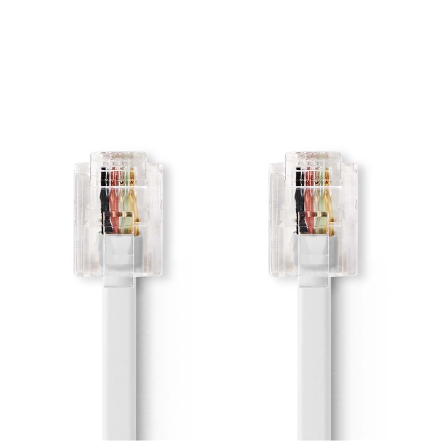 Nedis Telecom Cable | RJ11 Han | RJ11 Han | 10.0 m | Kabelutforming: Flatt | Gull belagt | Kabeltype: RJ11 | Hvit | Boks