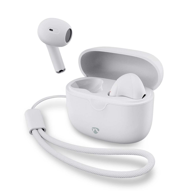 Nedis Fullt Trådløse hodetelefoner | Bluetooth® | Maksimal batteritid: 16 timer | Touch kontroll | Ladeboks | Trådløs ladeetui | Innebygd mikrofon | Stemmestyring | Hvit