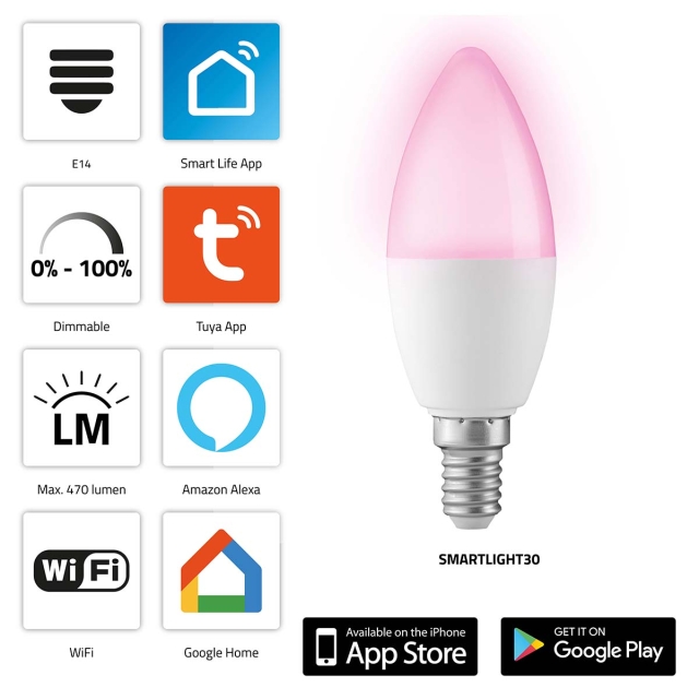 Alecto Smart LED-fargelampe med Wi-Fi