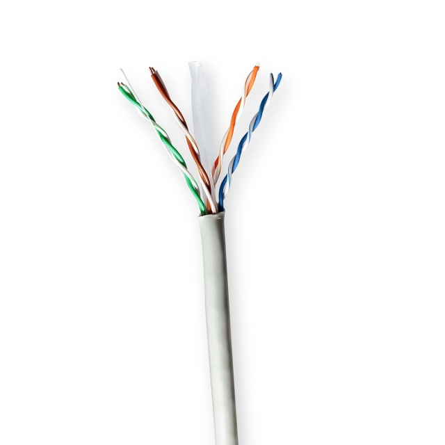 Nedis Nettverkskabelen Roll | CAT6 | Fast | U/UTP | CCA | 100.0 m | Innendørs | Rund | PVC | Grå | Trekkboks