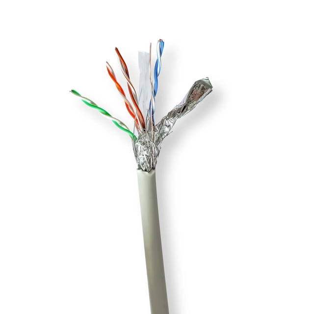 Nedis Nettverkskabelen Roll | CAT6 | Strandet | S/FTP | Bare kobber | 305.0 m | Innendørs | Rund | LSZH | Grå | Trekkboks