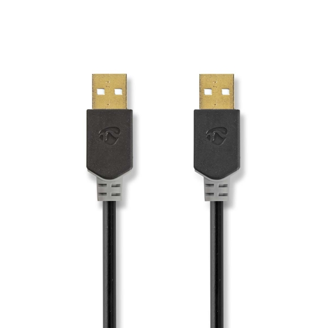 Nedis USB-kabel | USB 2.0 | USB-A Han | USB-A Han | 480 Mbps | Gull belagt | 2.00 m | Rund | PVC | Antrasitt | Boks