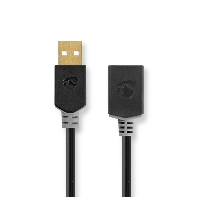 Nedis USB-kabel | USB 2.0 | USB-A Han | USB-A Hun | 480 Mbps | Gull belagt | 2.00 m | Rund | PVC | Antrasitt | Boks