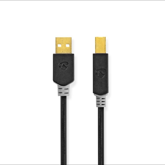 Nedis USB-kabel | USB 2.0 | USB-A Han | USB-B Han | 480 Mbps | Gull belagt | 3.00 m | Rund | PVC | Antrasitt | Vindus boks