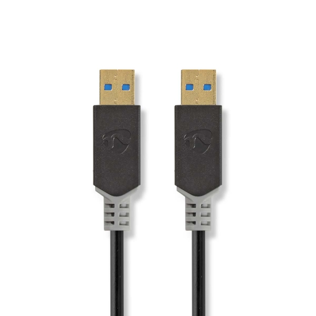Nedis USB-kabel | USB 3.2 Gen 1 | USB-A Han | USB-A Han | 5 Gbps | Gull belagt | 2.00 m | Rund | PVC | Antrasitt | Boks