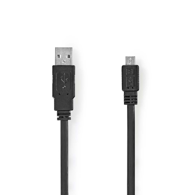 Nedis USB-kabel | USB 2.0 | USB-A Han | USB Micro-B Han | 480 Mbps | Nikkel belagt | 1.00 m | Flatt | PVC | Sort | Konvolutt