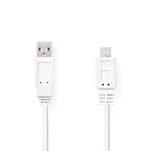 Nedis USB-kabel | USB 2.0 | USB-A Han | USB Micro-B Han | 480 Mbps | Nikkel belagt | 1.00 m | Flatt | PVC | Hvit | Konvolutt